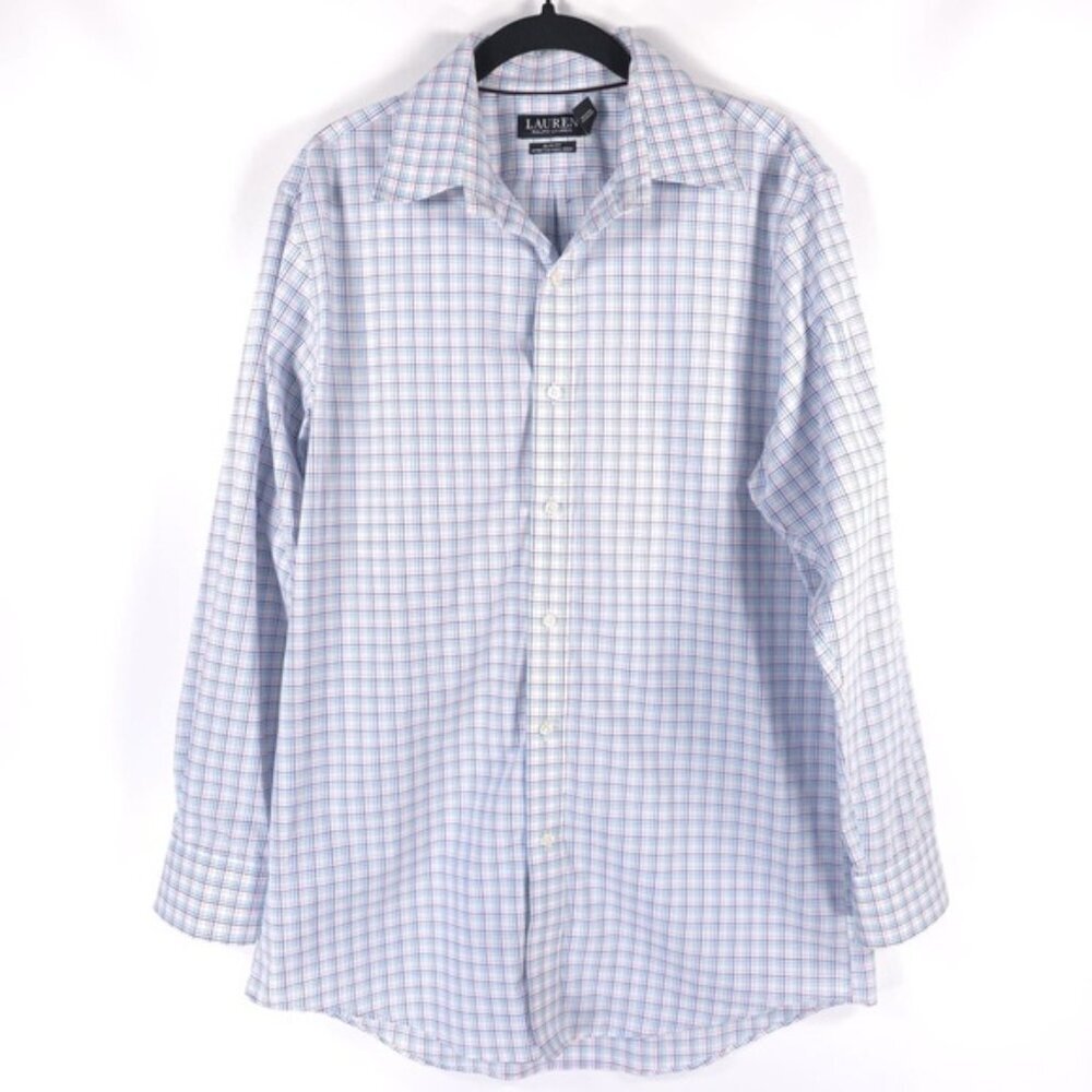 LAUREN RALPH LAUREN‎ SLIM FIT STRETCH NON IRON Plaid LS Shirt Size 16 32/33